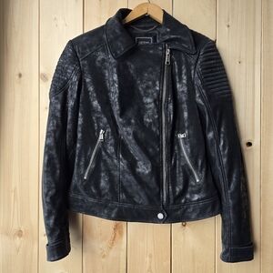 Guess Bora Black Faux Leather Biker Jacket Womens Medium